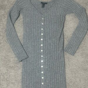 Gray Ribbed Button-Down Dress